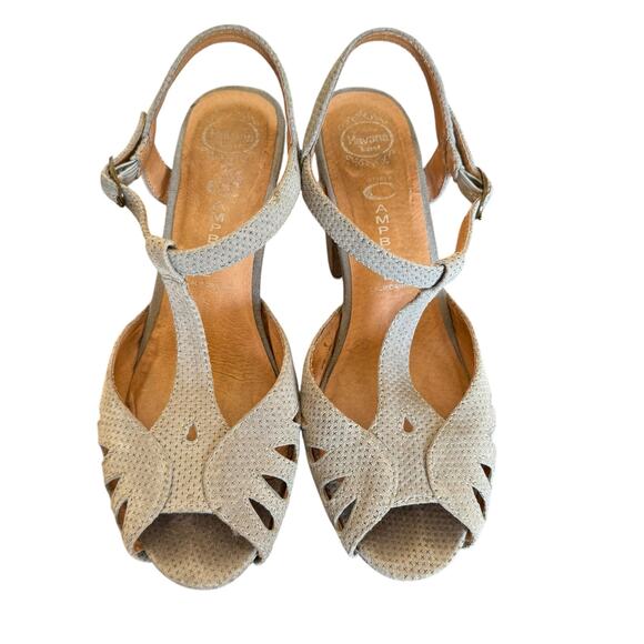 Jeffrey Campbell Handmade Retro Gray Suede T-Strap Sling Back Strappy Heel - 6 - Picture 3 of 9